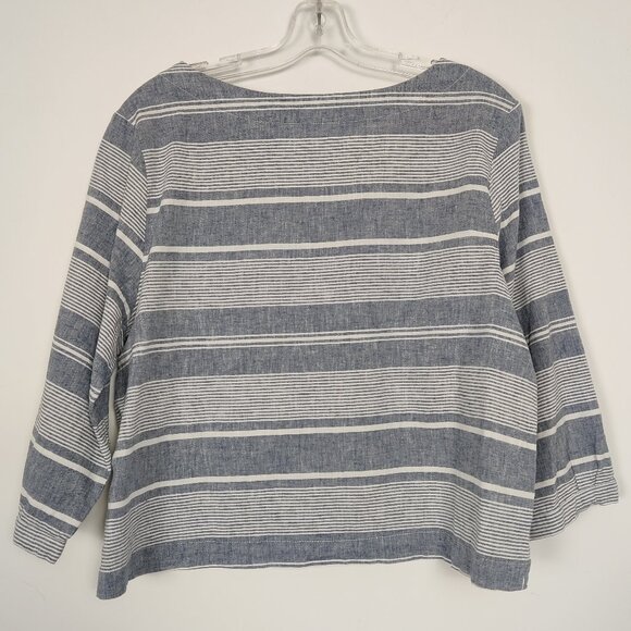 Sigrid Olsen Women's Blouse Size XL Striped Blue Gray White Linen Cotton Comfy - Picture 2 of 7